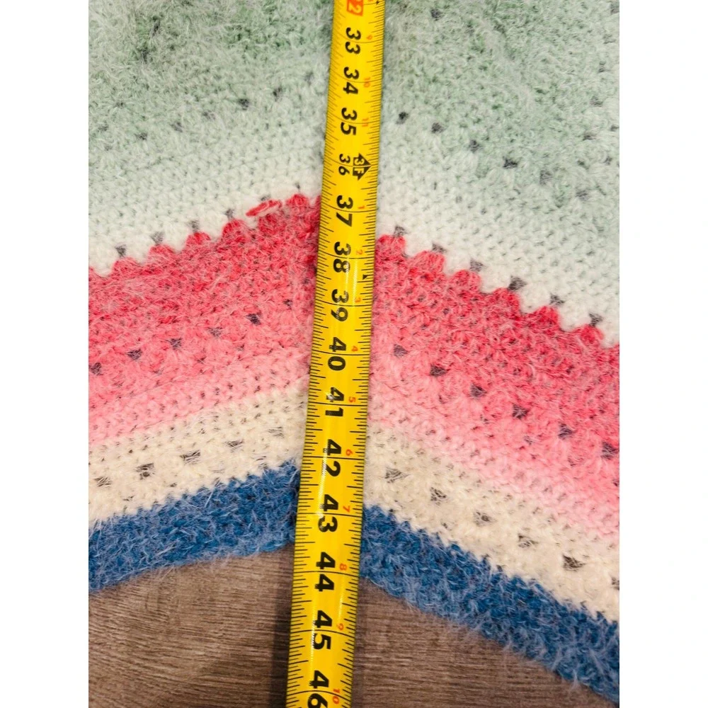 Handmade Vintage Crochet Star Blanket Afghan Throw Fuzzy Pink Blue White Green
